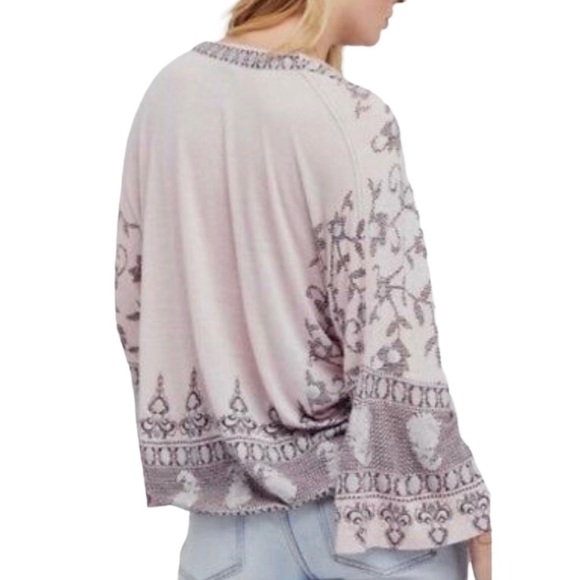 Free People Medallion Linen Blend Long Sleeve Top Size Small - Picture 2 of 12